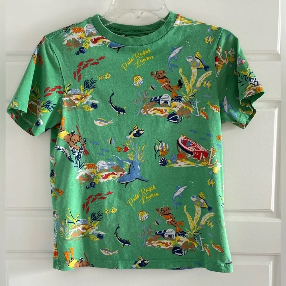 Polo Ralph Lauren Unisex Green Underwater  Bear Print Short Sleeved T-Shirt M